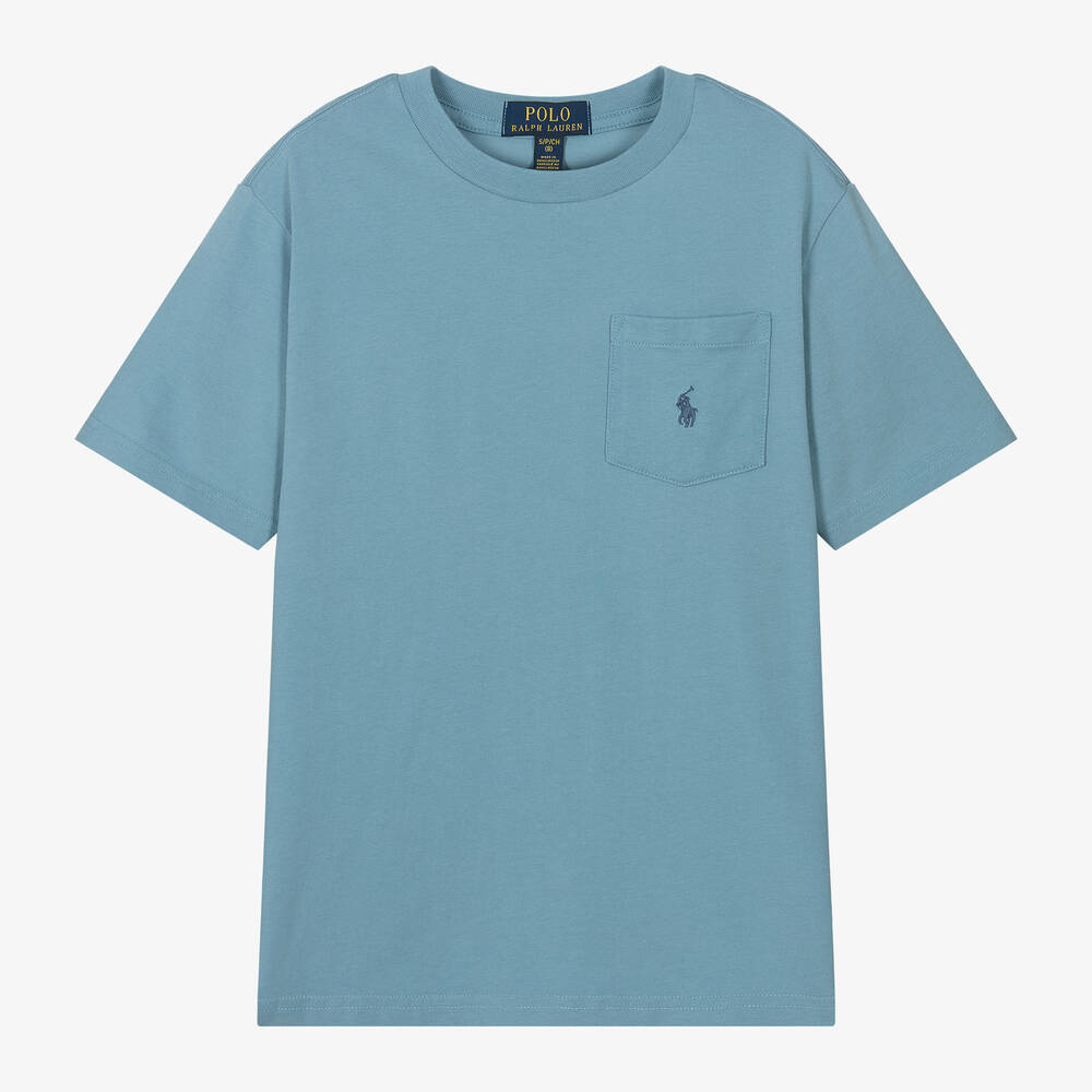 Ralph Lauren - Boys Blue Cotton Pocket T-Shirt | Childrensalon