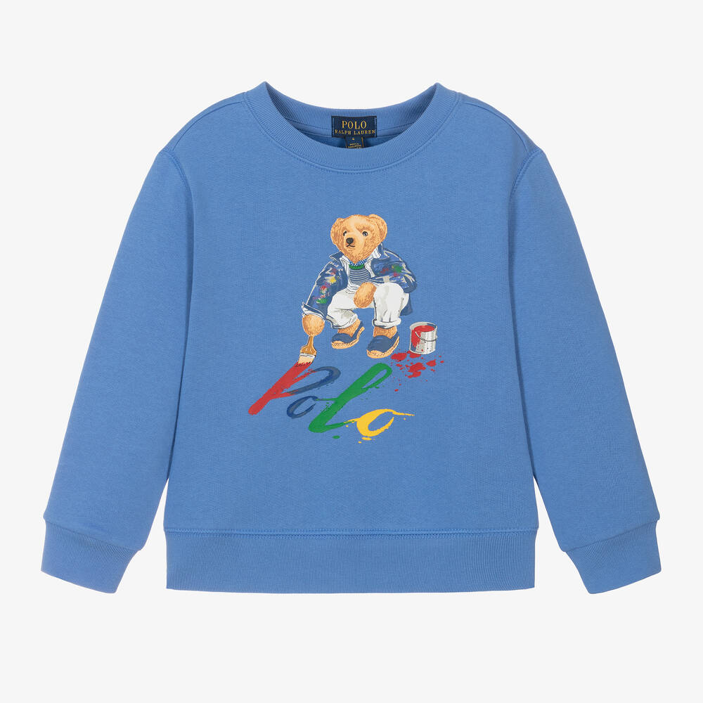 Ralph Lauren - Boys Blue Cotton Polo Bear Sweatshirt | Childrensalon