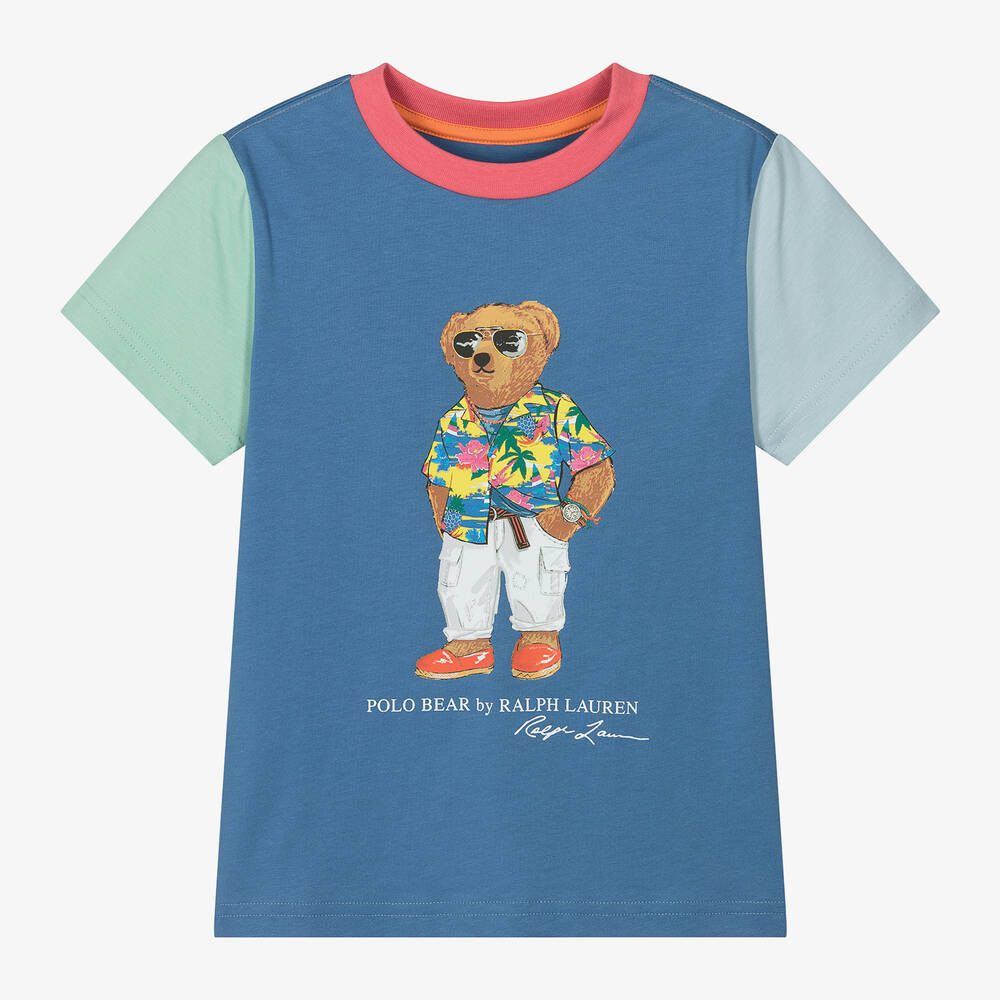 Ralph Lauren - Boys Blue Cotton Polo Bear T-Shirt | Childrensalon