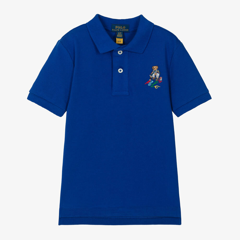 Ralph Lauren - Синяя рубашка поло из хлопка для мальчиков | Childrensalon