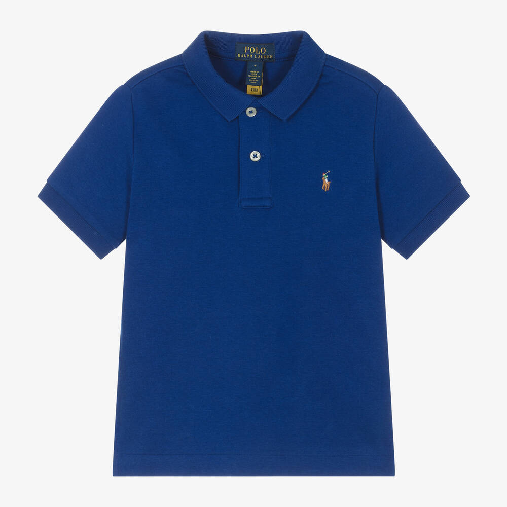 Ralph Lauren - توب بولو قطن لون أزرق رويال للأولاد | Childrensalon