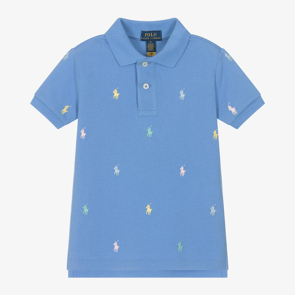 Ralph Lauren Babies' Boys Blue Cotton Pony Logo Polo Shirt