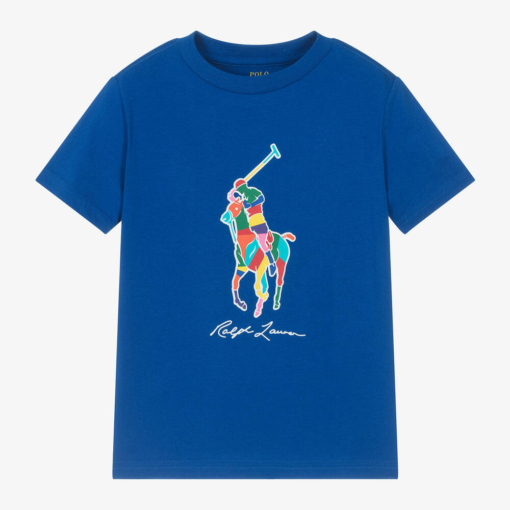 Ralph Lauren - Boys Blue Cotton Pony T-Shirt | Childrensalon