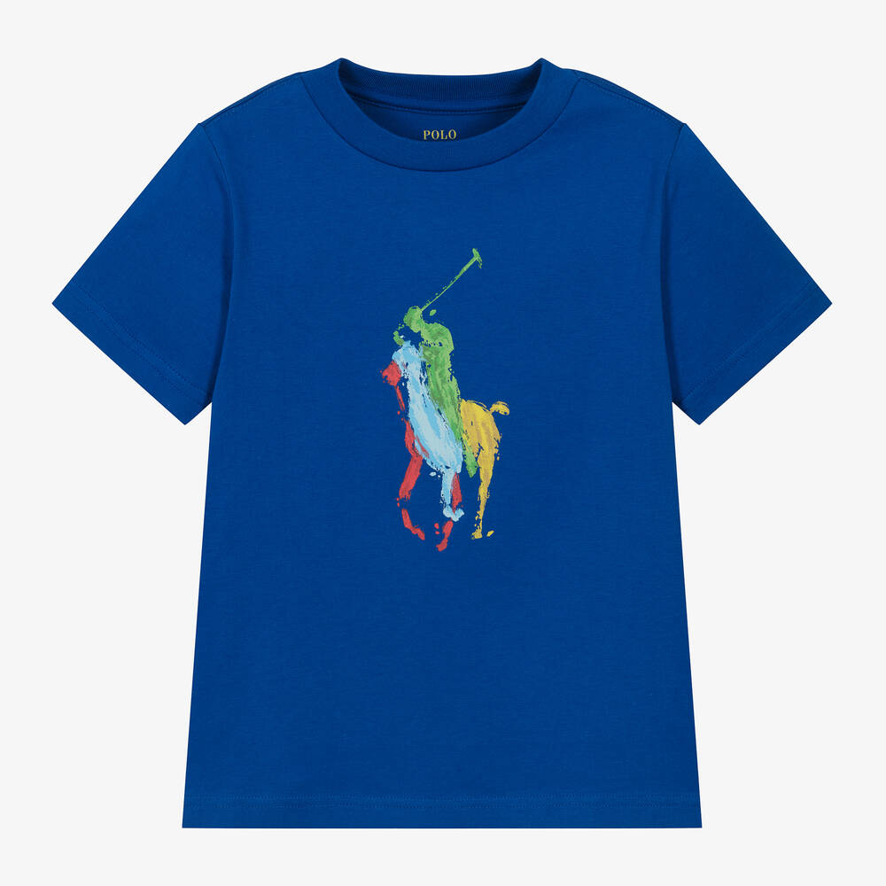 Ralph Lauren - T-shirt bleu en coton garçon | Childrensalon