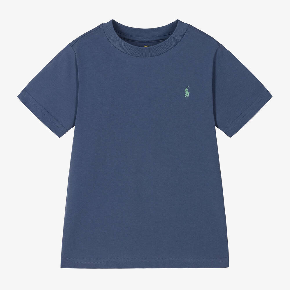 Ralph Lauren - Boys Blue Cotton T-Shirt | Childrensalon