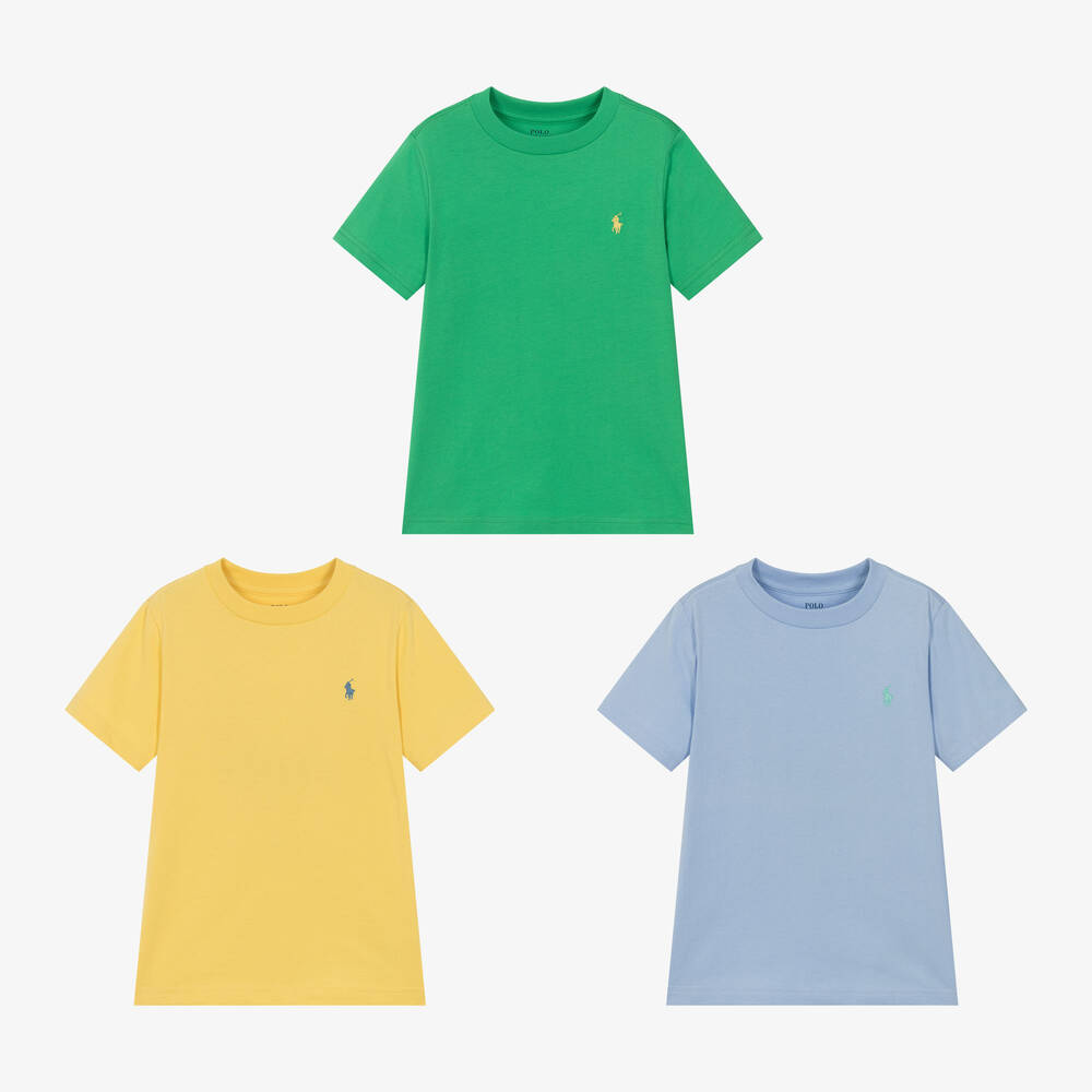 Ralph Lauren - Boys Blue Cotton T-Shirts (3 Pack) | Childrensalon