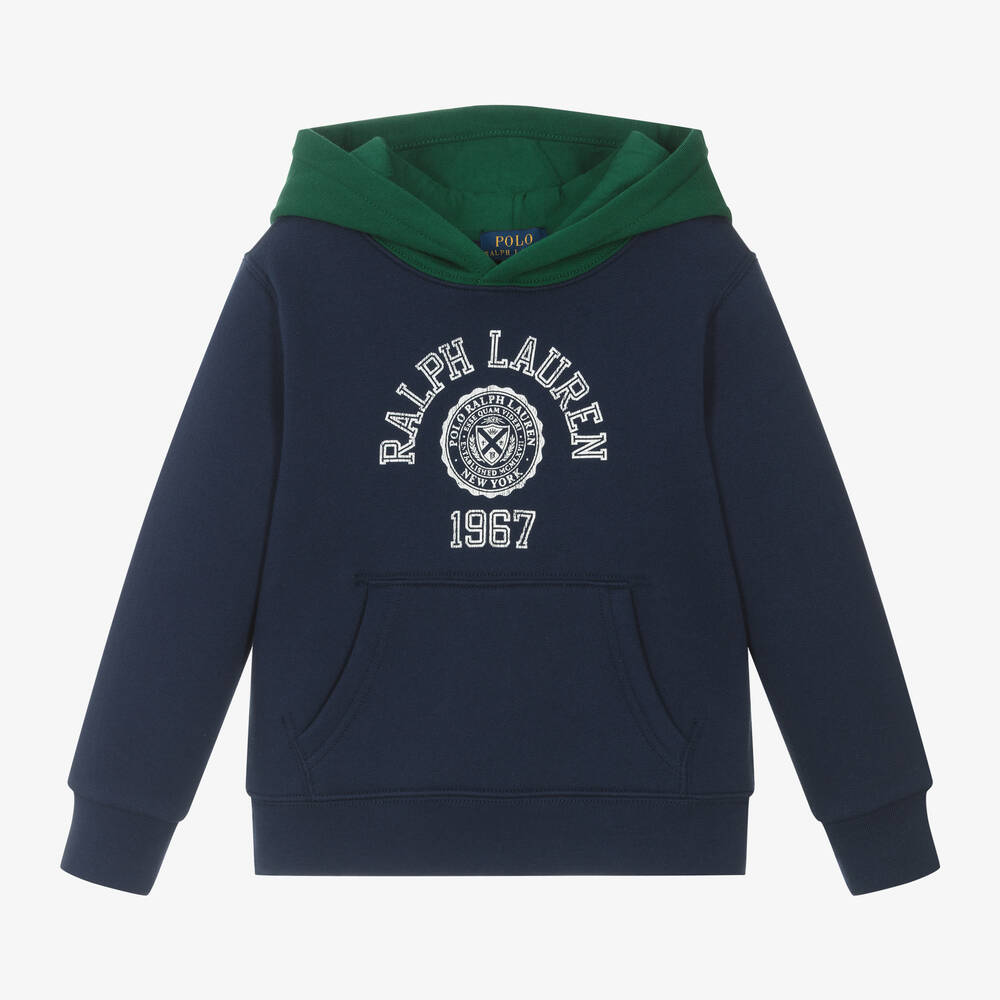 Ralph Lauren - Boys Blue Cotton Varsity 1967 Hoodie | Childrensalon