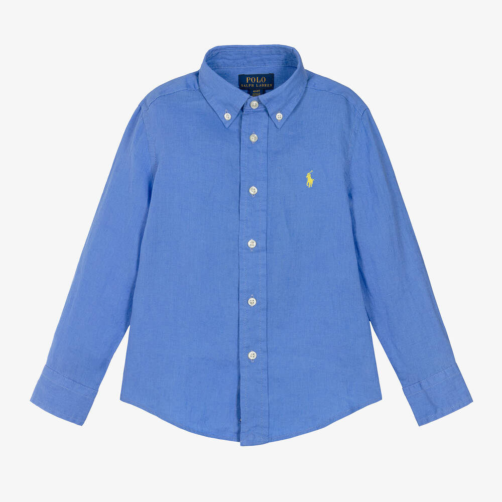 Ralph Lauren - Boys Blue Embroidered Linen Shirt | Childrensalon