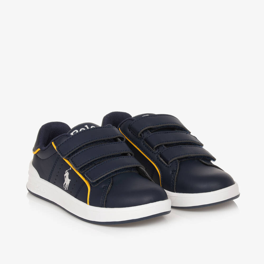 Ralph Lauren Kids' Boys Blue Faux Leather Velcro Trainers In White