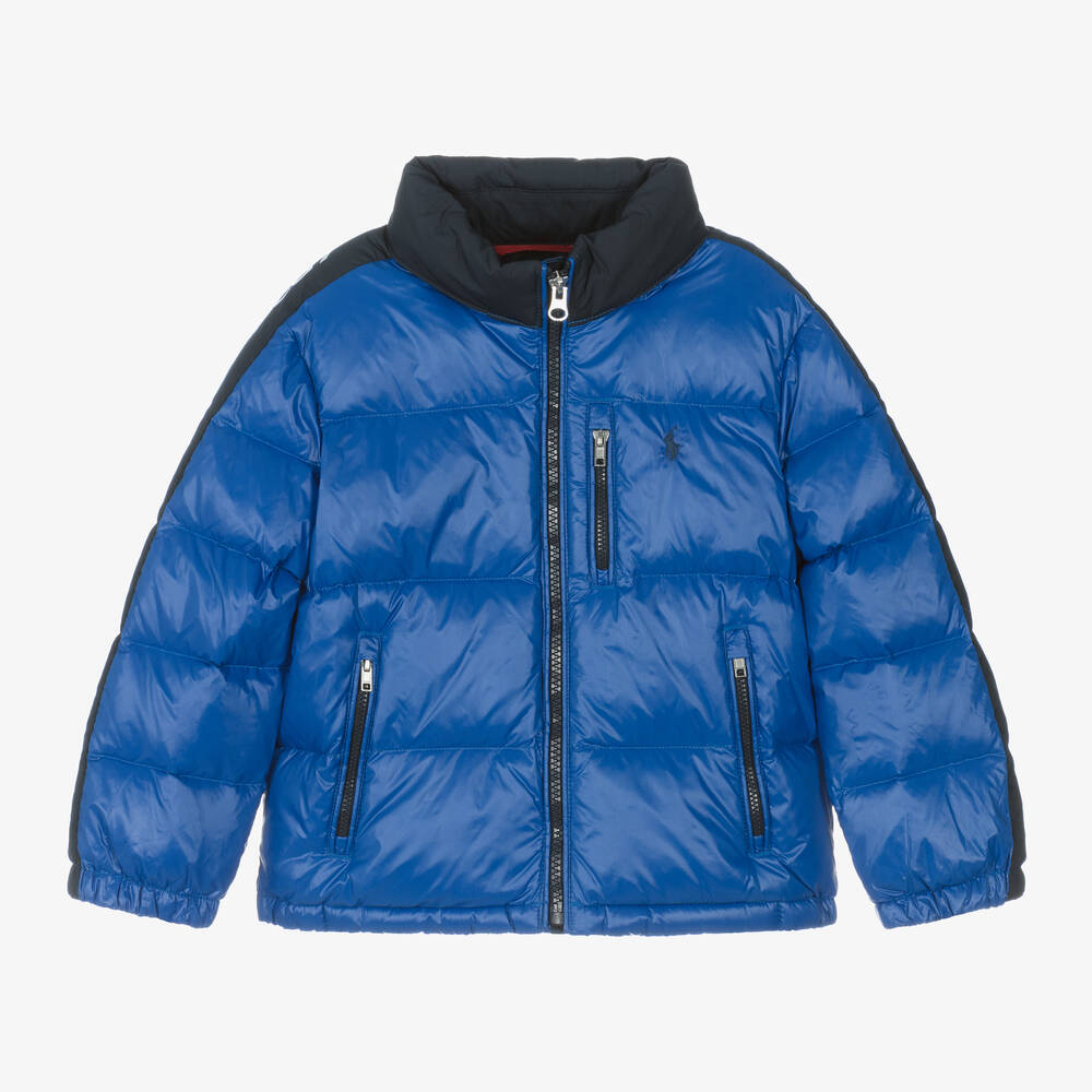 Ralph Lauren - Boys Blue Hooded Puffer Jacket | Childrensalon