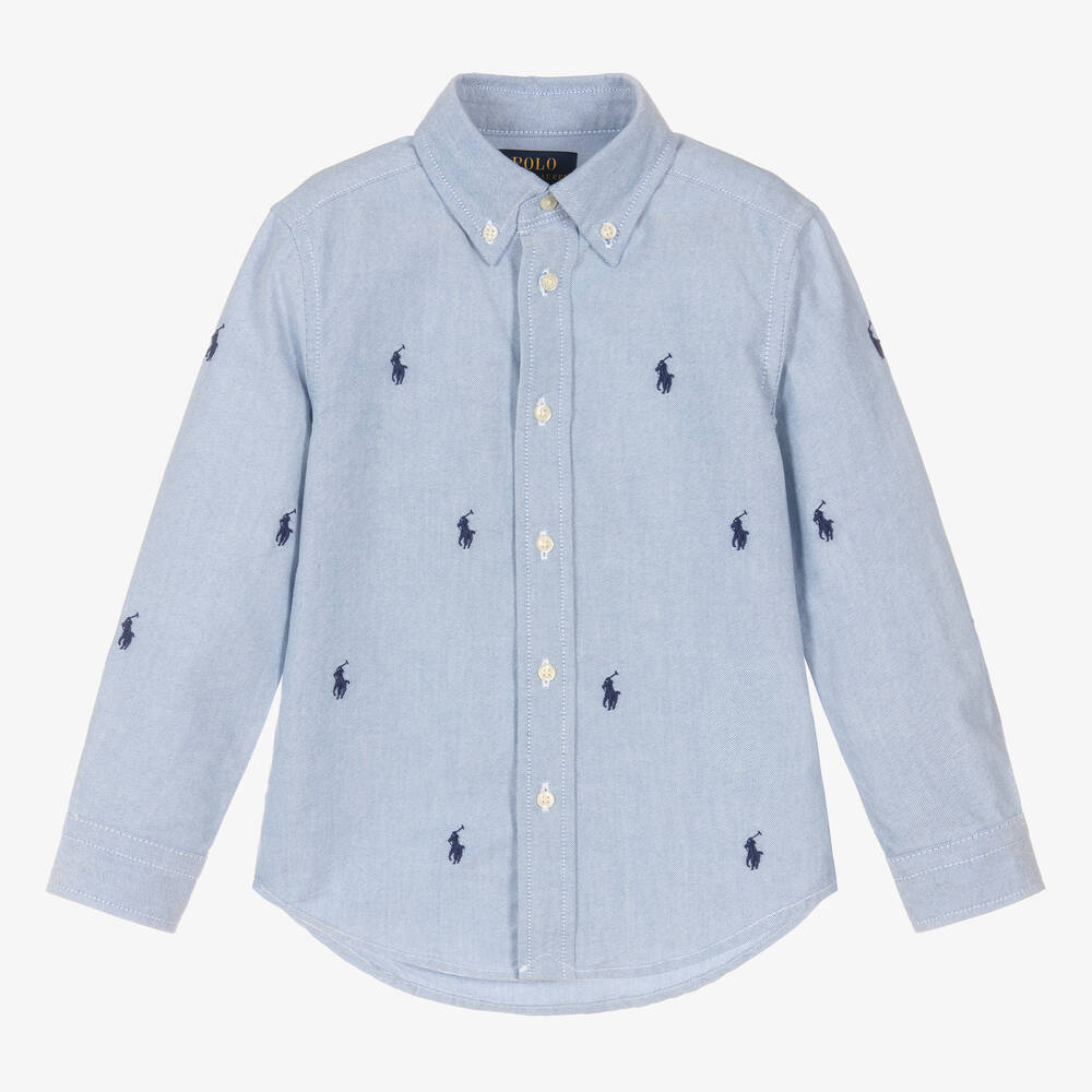 Ralph Lauren - Boys Blue Oxford Cotton Pony Shirt | Childrensalon