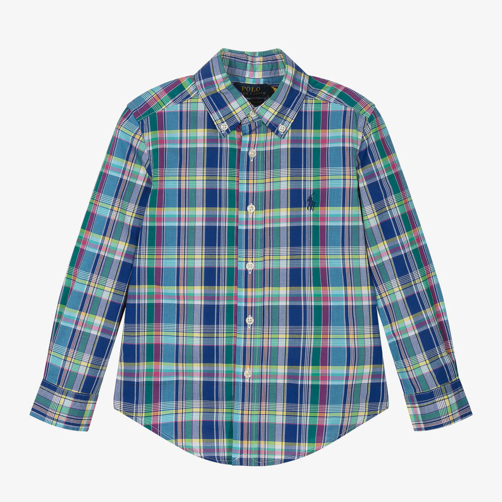 Ralph Lauren - Boys Blue & Pink Check Cotton Shirt | Childrensalon