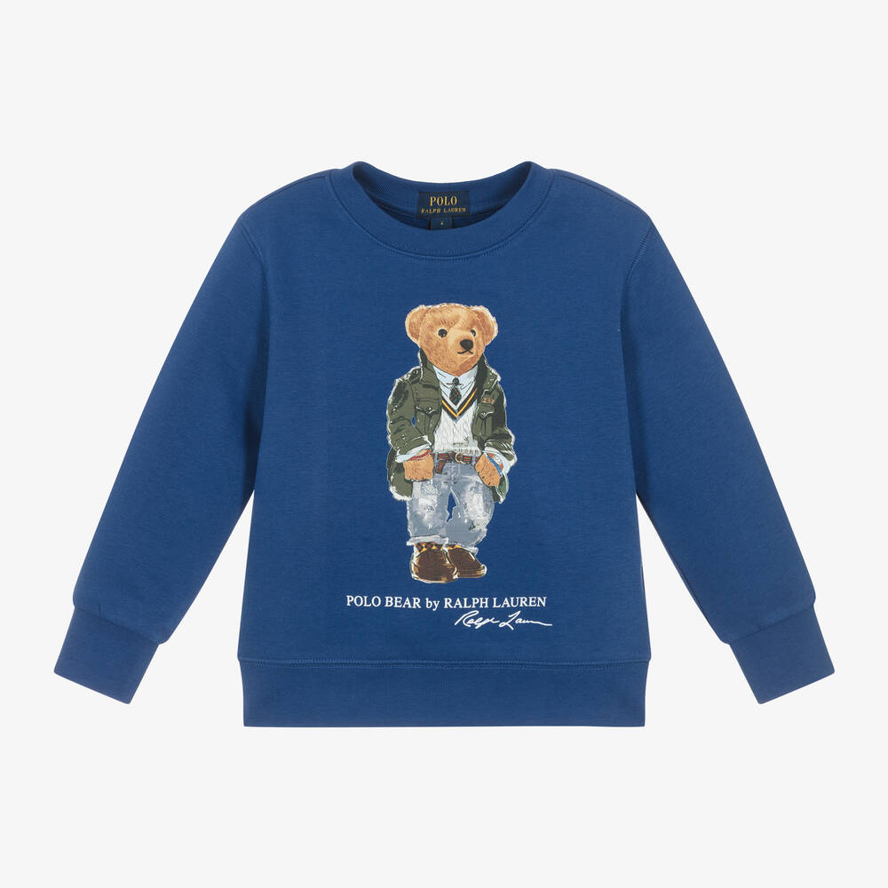 Ralph Lauren - Boys Blue Polo Bear Cotton Sweatshirt | Childrensalon