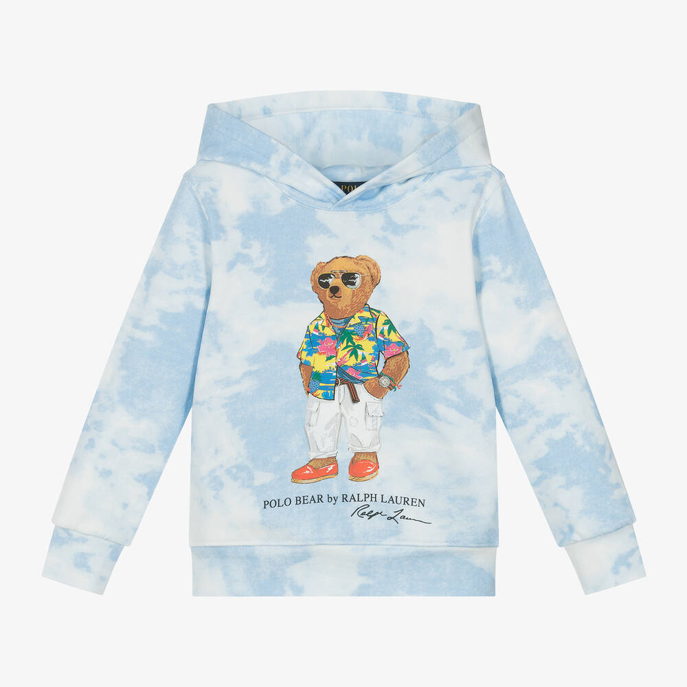 Ralph Lauren - Boys Blue Polo Bear Tie Dye Hoodie | Childrensalon