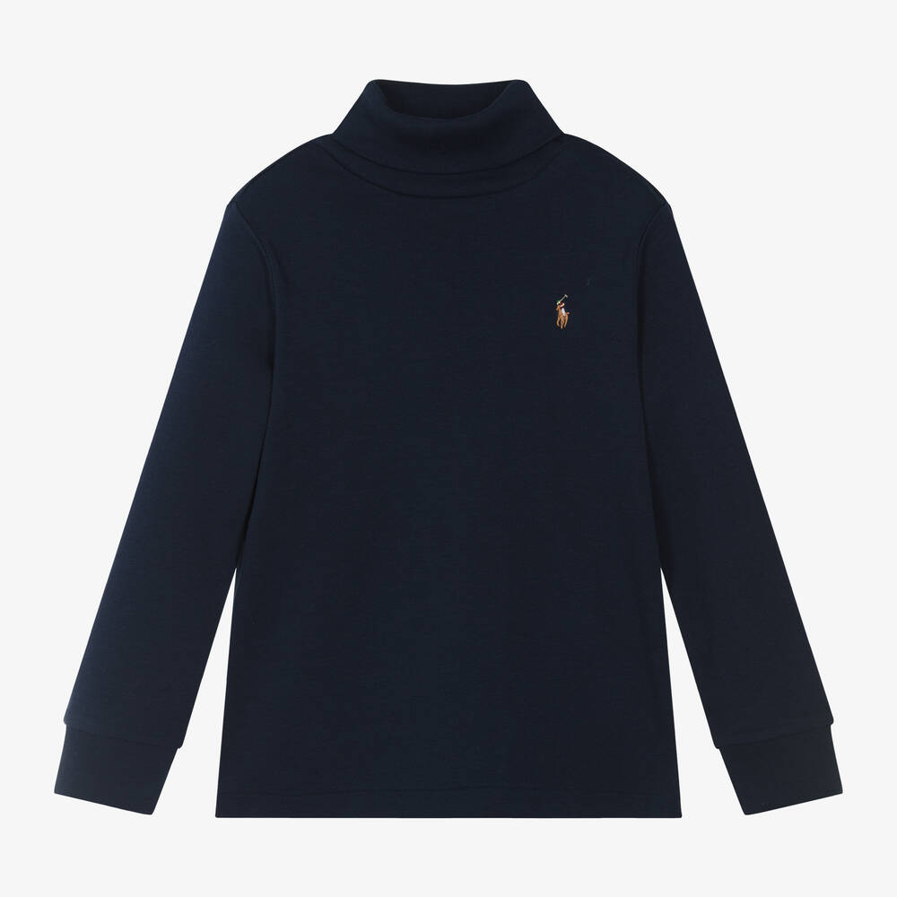 Ralph Lauren - Boys Blue Roll Neck Top | Childrensalon