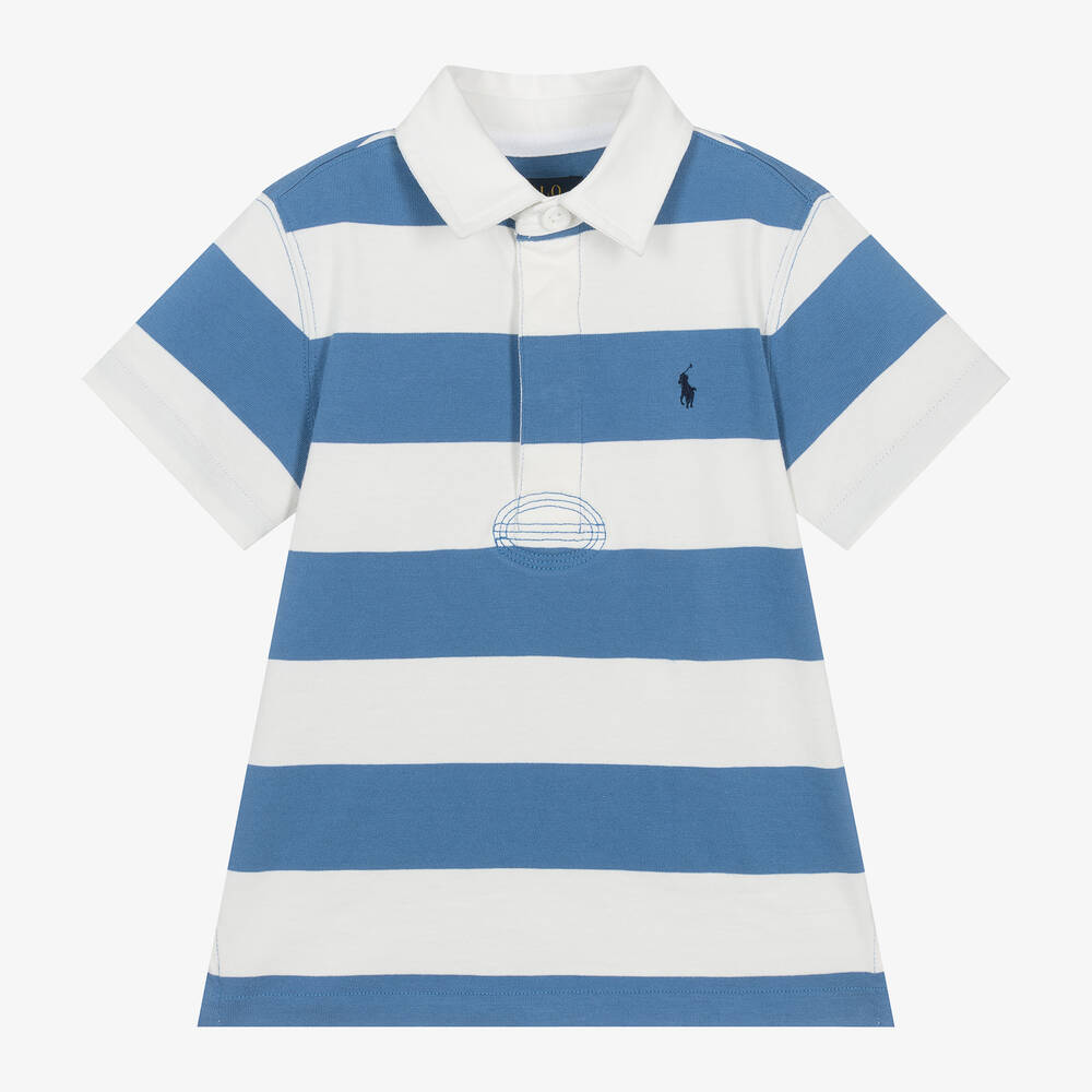 Ralph Lauren - Boys Blue Stripe Cotton Polo Shirt | Childrensalon
