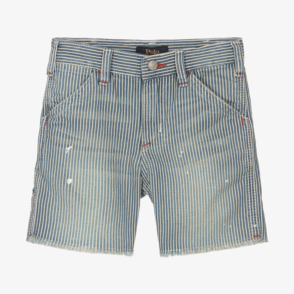 Ralph Lauren - Boys Blue Stripe Denim Shorts | Childrensalon