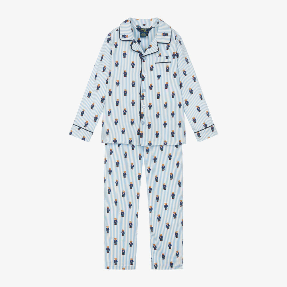 Ralph Lauren - بيجاما قطن تويل مقلمة لون أزرق و أبيض للاولاد | Childrensalon