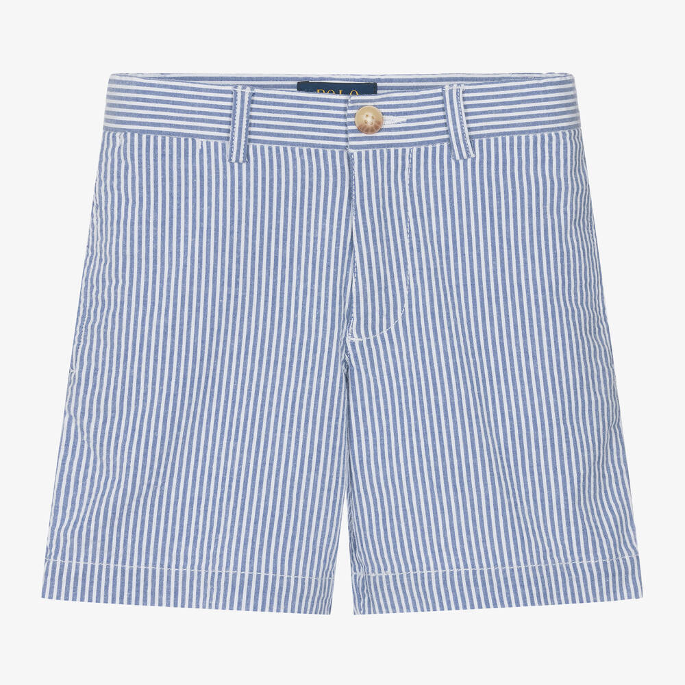 Ralph Lauren - Boys Blue Striped Cotton Shorts | Childrensalon