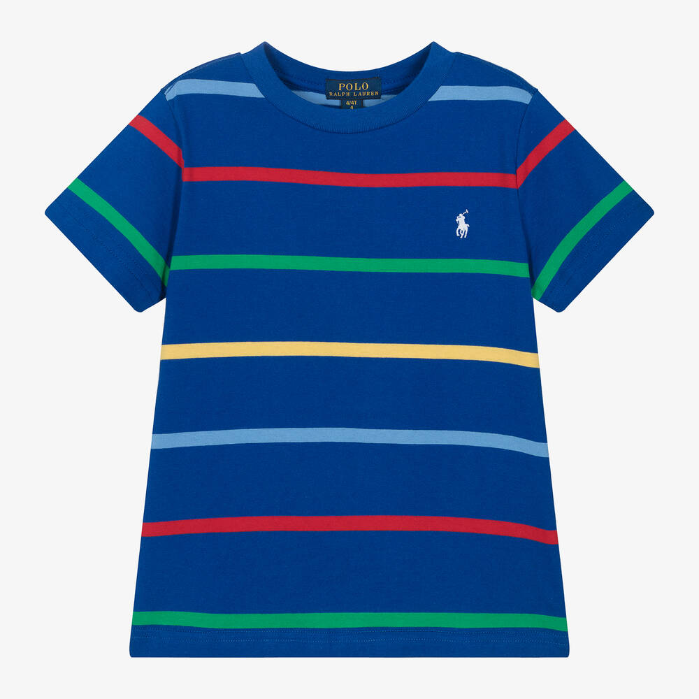 Ralph Lauren - T-shirt bleu rayé en coton garçon | Childrensalon