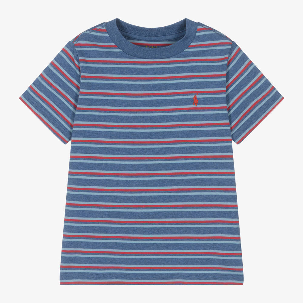 Ralph Lauren - Boys Blue Striped Cotton T-Shirt | Childrensalon