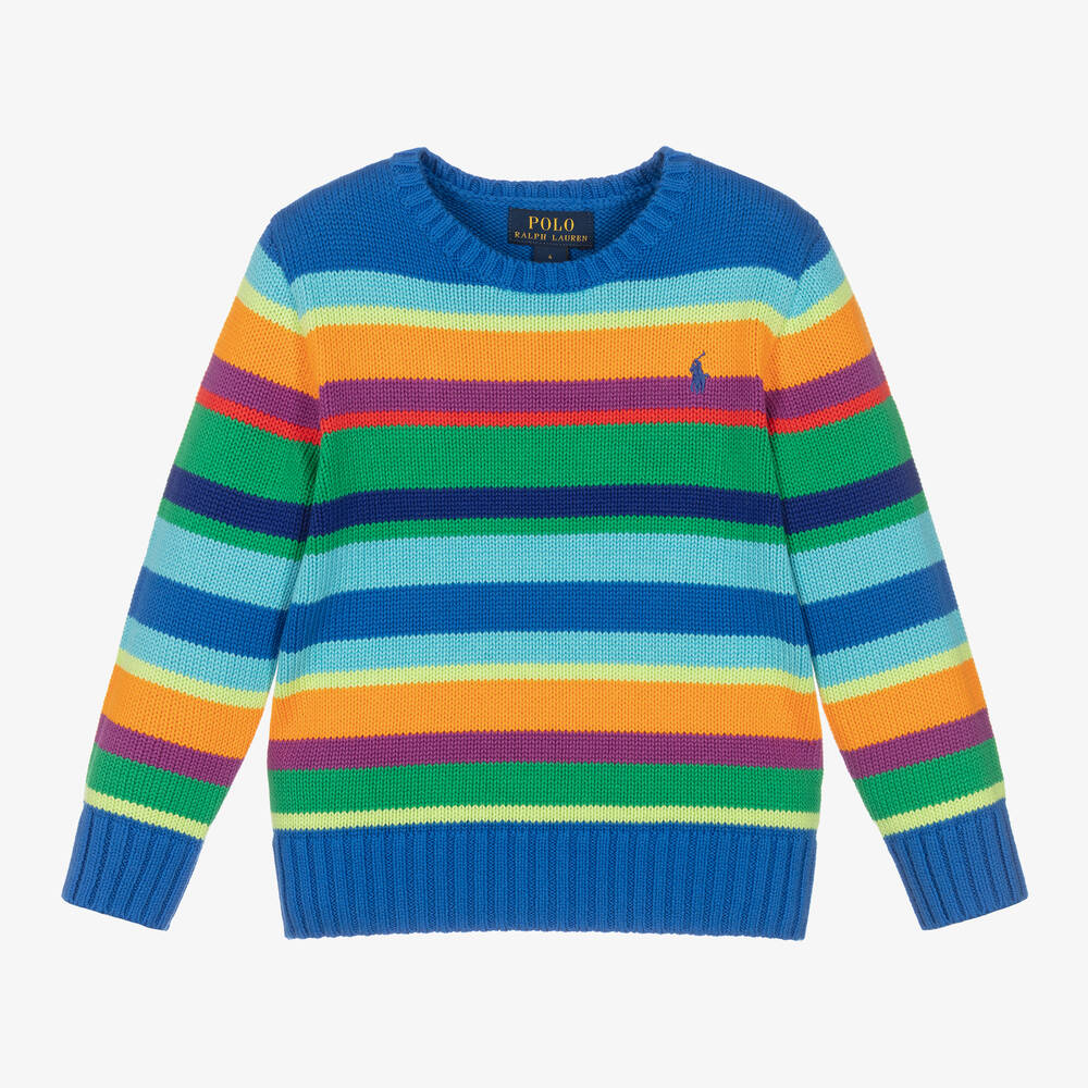 Ralph Lauren - Boys Blue Striped Knitted Sweater | Childrensalon