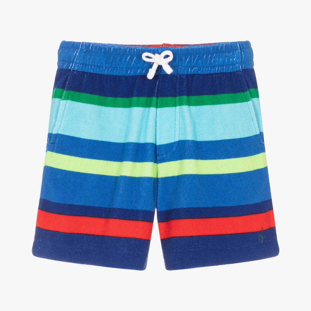 Ralph Lauren - Boys Blue Striped Terry Towelling Shorts | Childrensalon