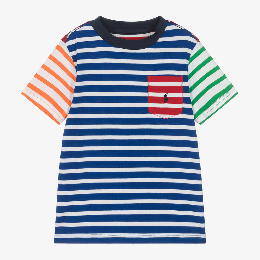 Ralph Lauren - Синяя хлопковая футболка в полоску для мальчиков | Childrensalon