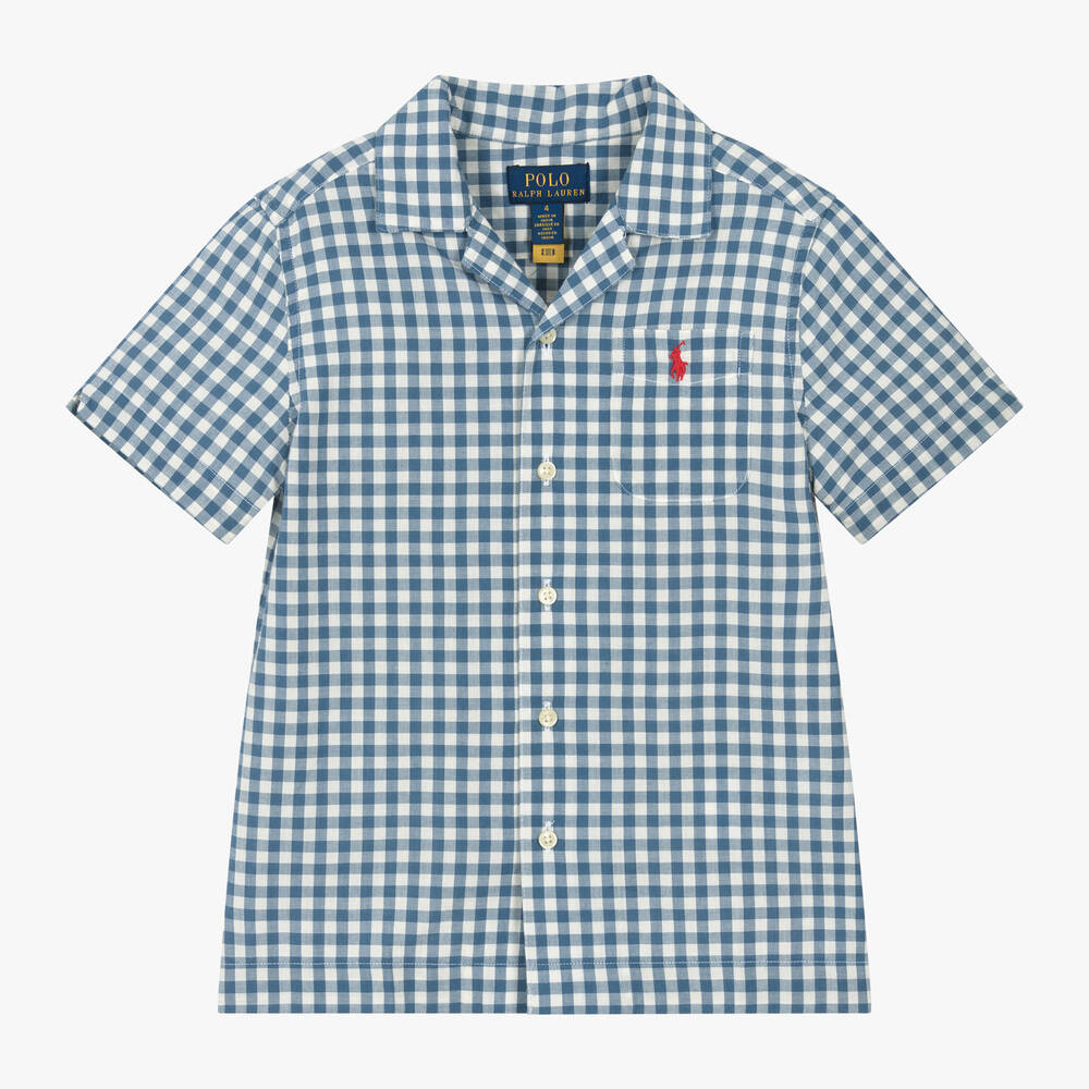 Ralph Lauren - Boys Blue & White Gingham Cotton Shirt | Childrensalon