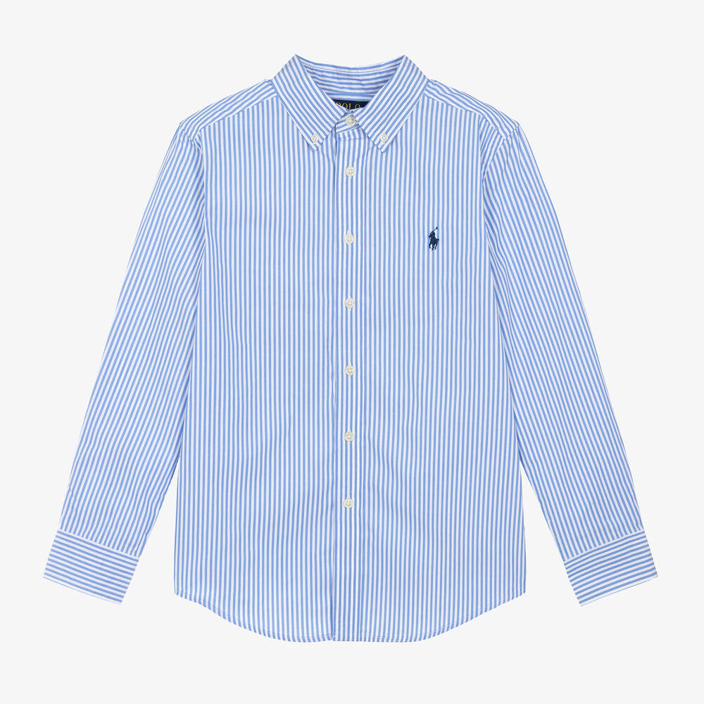 Ralph Lauren - Boys Blue & White Striped Cotton Shirt | Childrensalon