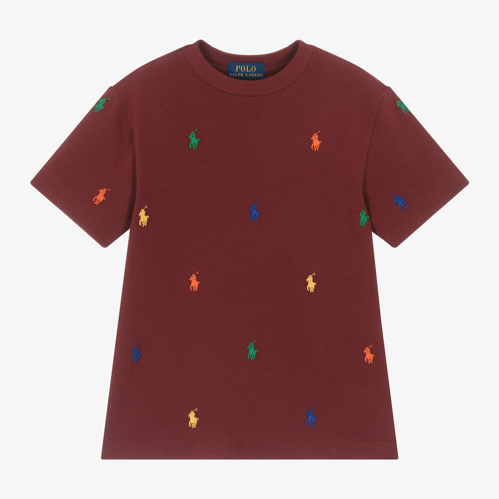 Ralph Lauren - Boys Burgundy Red Cotton Piqué T-Shirt | Childrensalon