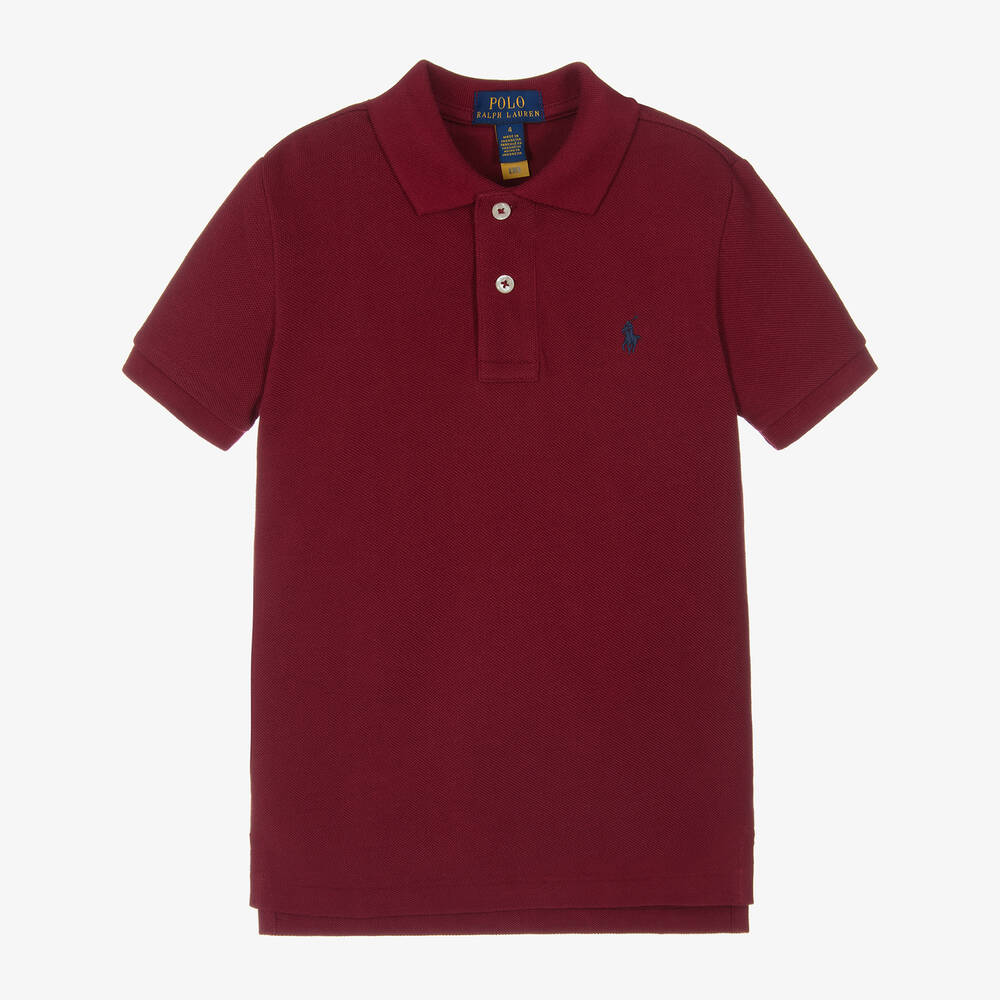 Ralph Lauren - Boys Burgundy Red Cotton Polo Shirt | Childrensalon