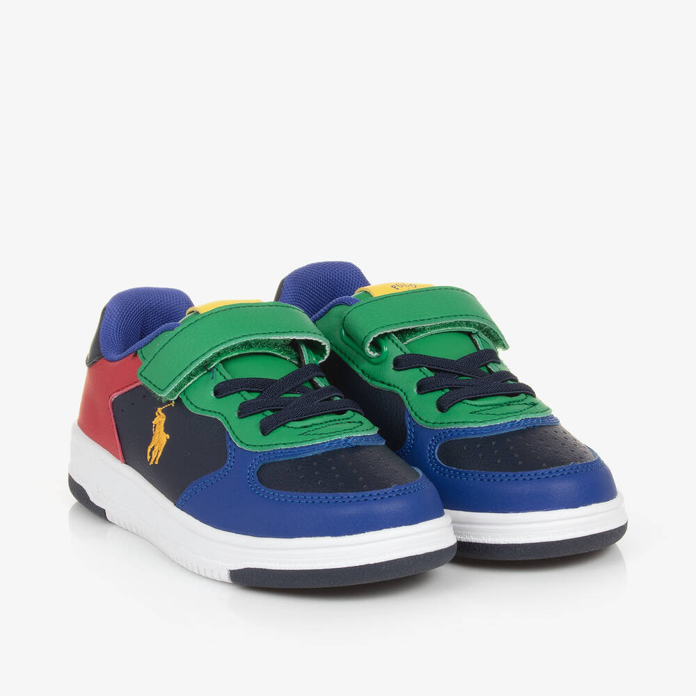 Ralph Lauren - Boys Colourblock Faux Leather Trainers | Childrensalon