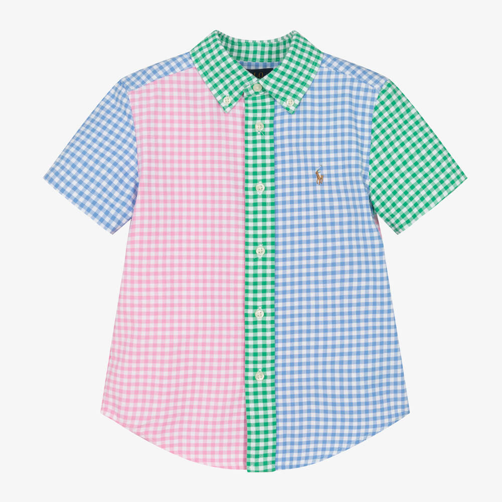 Ralph Lauren - قميص قطن أكسفورد جينغهام بألوان بلوك للأولاد | Childrensalon