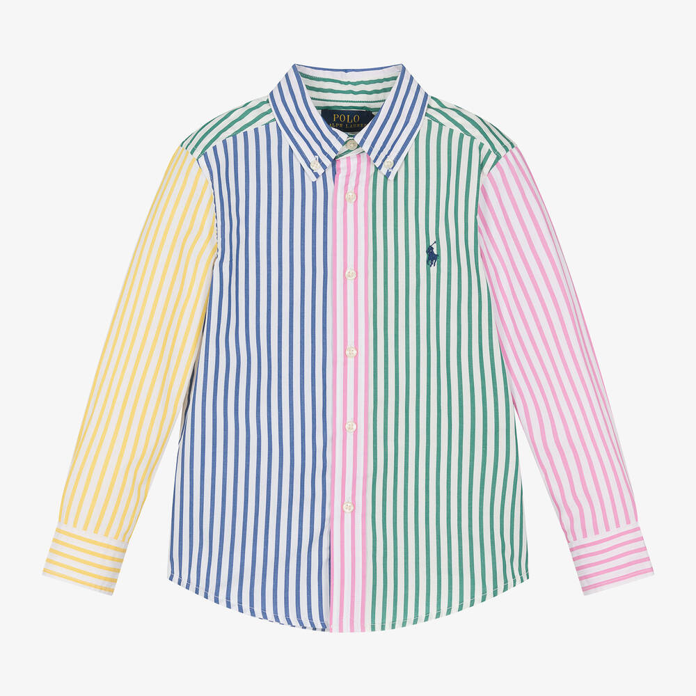 Ralph Lauren - Boys Colourblock Striped Cotton Shirt | Childrensalon