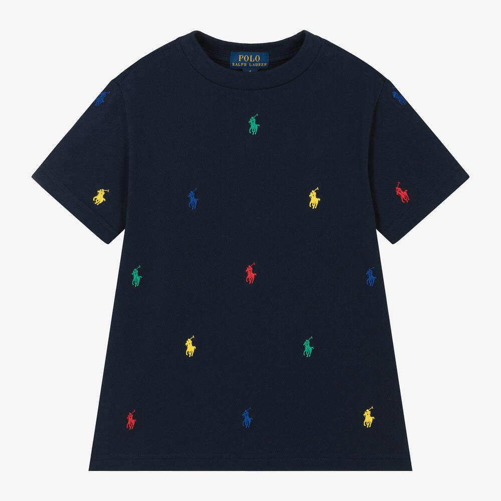 Ralph Lauren - T-shirt bleu marine en coton garçon | Childrensalon