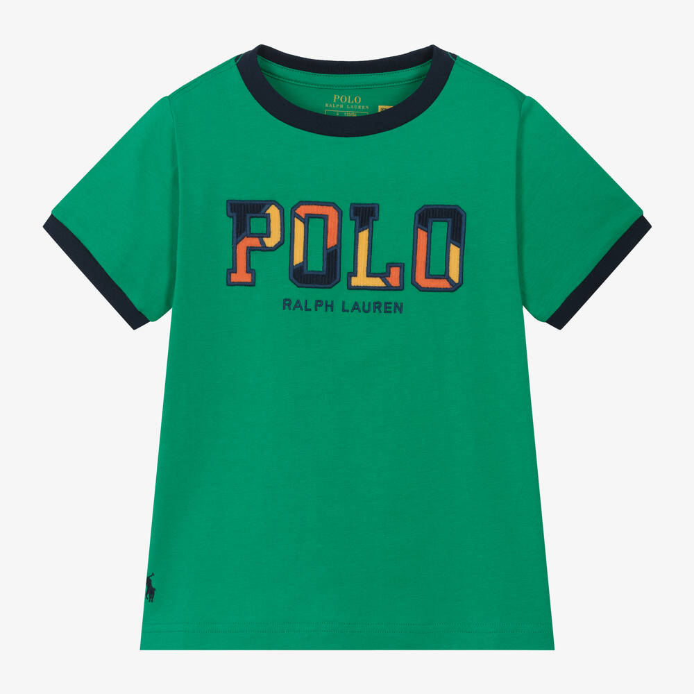 Ralph Lauren - Boys Green Corduroy Logo Cotton T-Shirt | Childrensalon