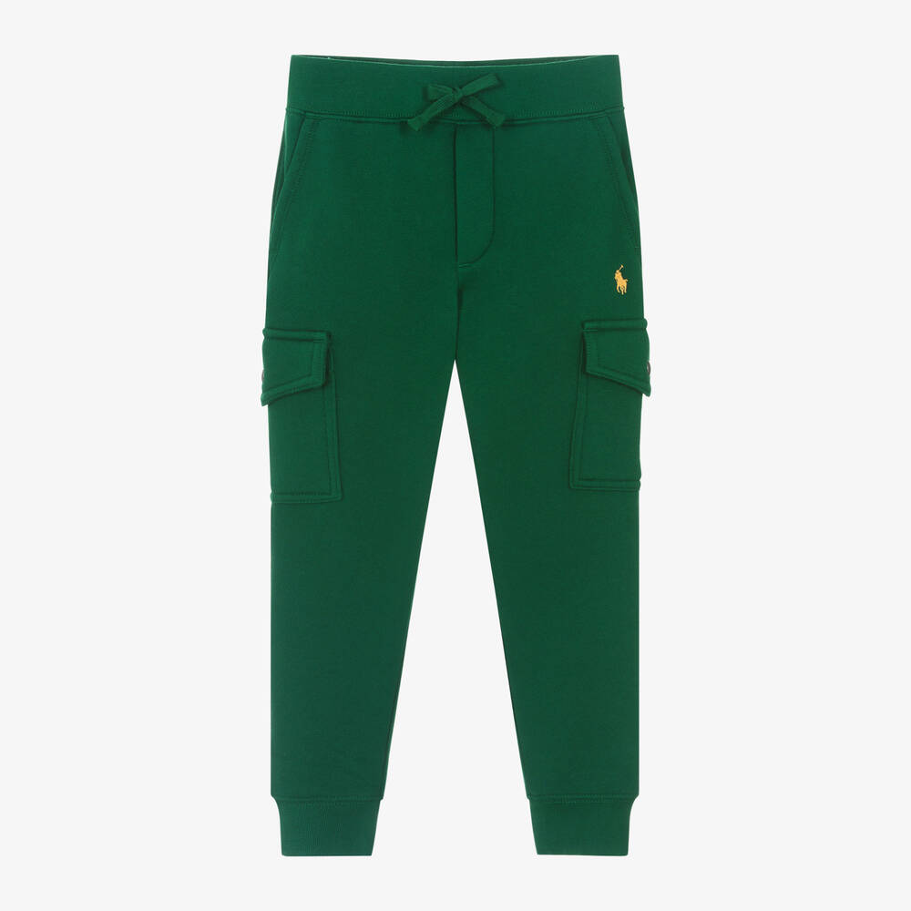 Ralph Lauren - Boys Green Cotton Cargo Joggers | Childrensalon