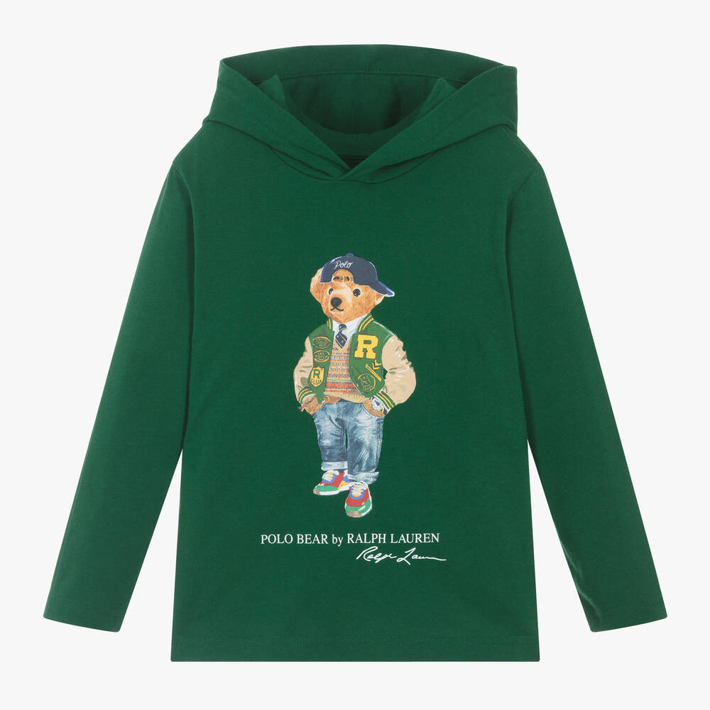 Ralph Lauren - Boys Green Cotton Hooded Top | Childrensalon