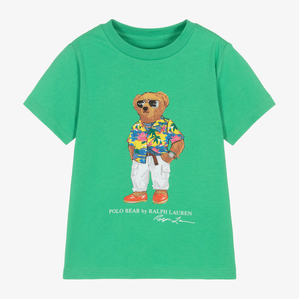 Ralph Lauren - Boys Green Cotton Polo Bear T-Shirt | Childrensalon