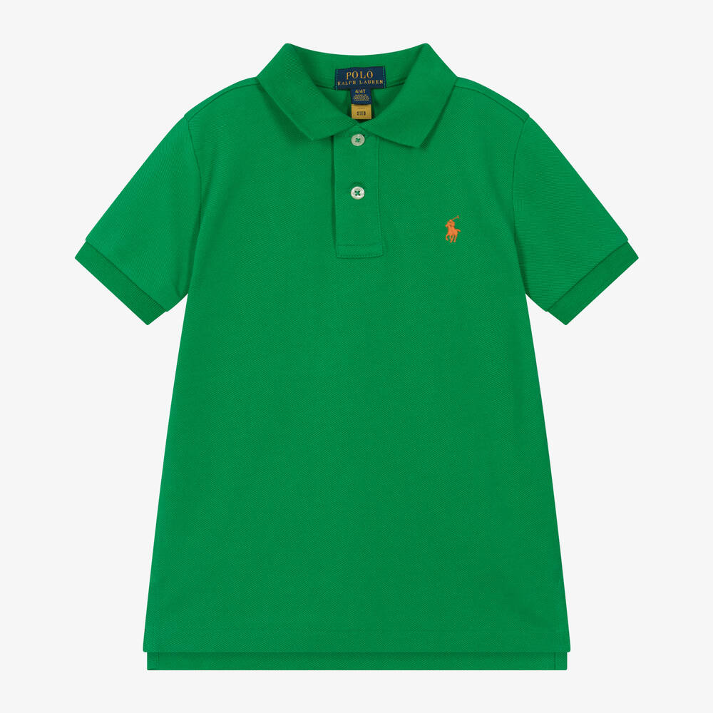 Ralph Lauren - Boys Green Cotton Polo Shirt | Childrensalon