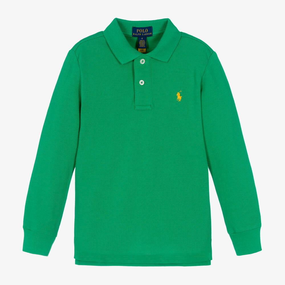 Ralph Lauren - Boys Green Cotton Polo Shirt | Childrensalon