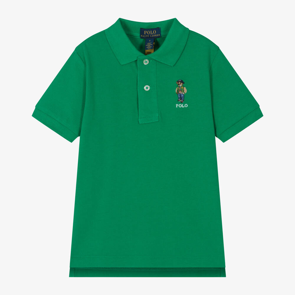 Ralph Lauren - Boys Green Cotton Polo Shirt | Childrensalon