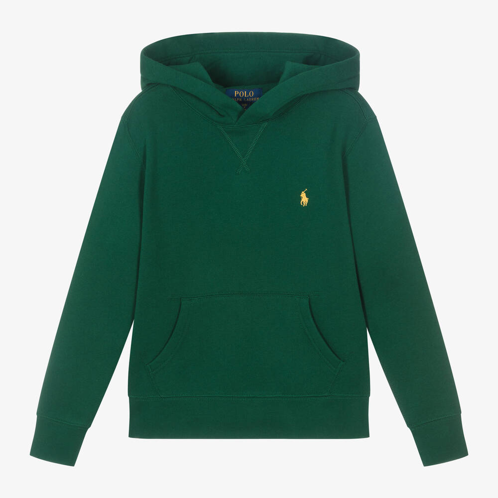 Ralph Lauren - Boys Green Cotton Pony Logo Hoodie | Childrensalon