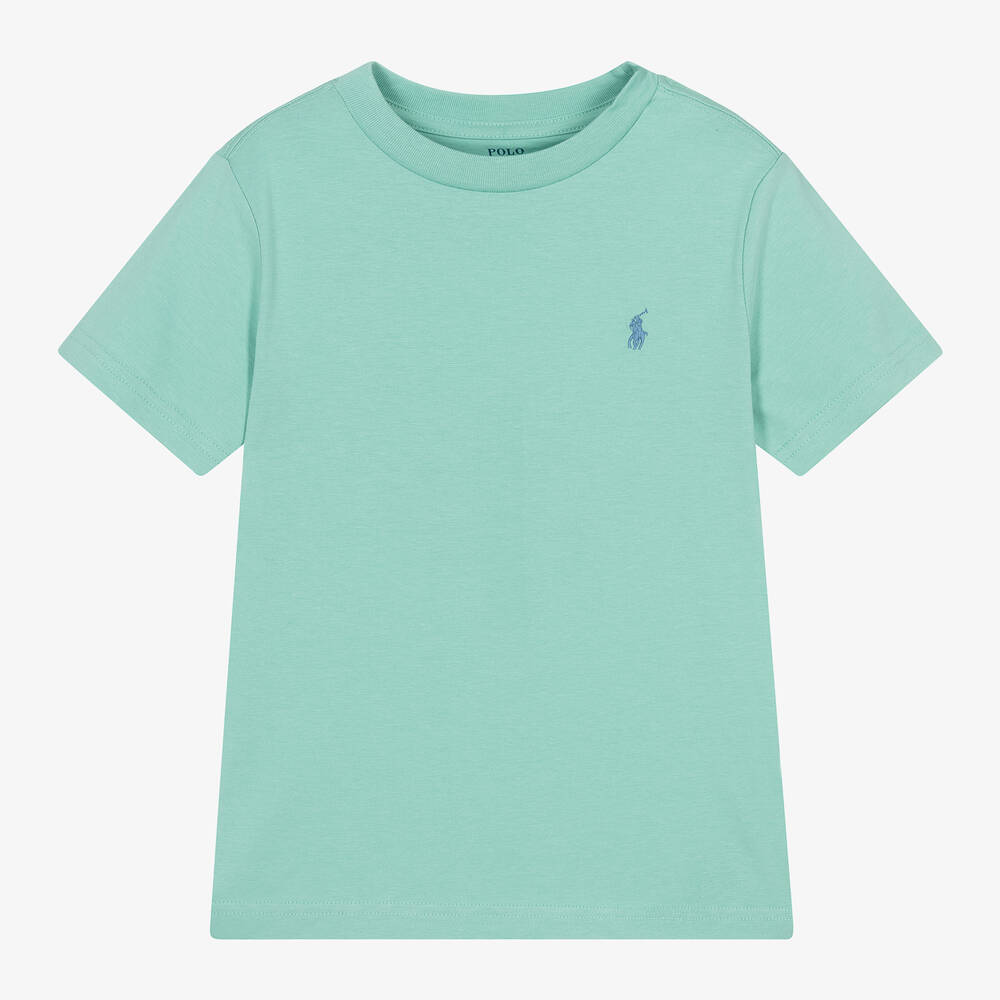 Ralph Lauren - Boys Green Cotton Pony Logo T-Shirt | Childrensalon