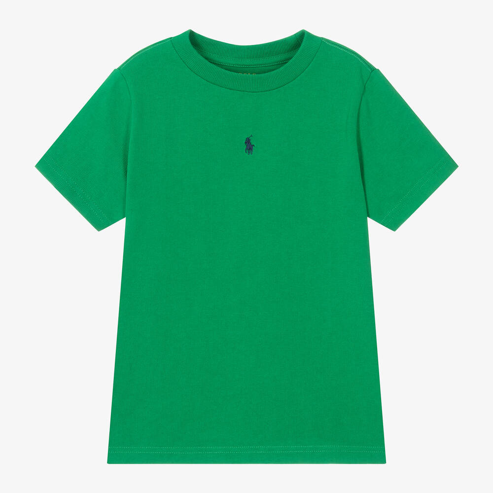 Ralph Lauren - Boys Green Cotton Pony T-Shirt | Childrensalon