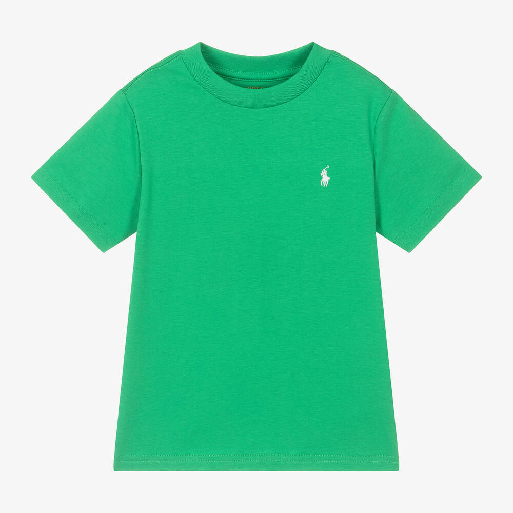 Ralph Lauren - Boys Green Embroidered Pony T-Shirt | Childrensalon