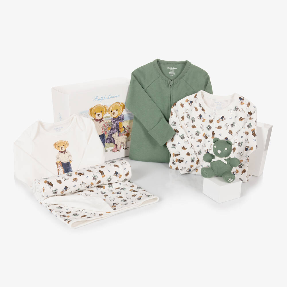 Ralph Lauren - Boys Green & Ivory Cotton Babysuit Gift Set | Childrensalon