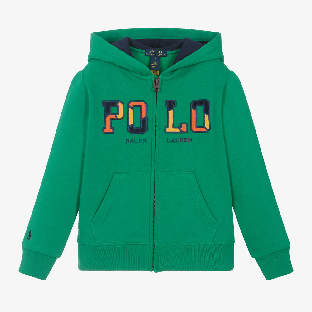 Ralph Lauren - Boys Green Logo Cotton Zip-Up Top | Childrensalon