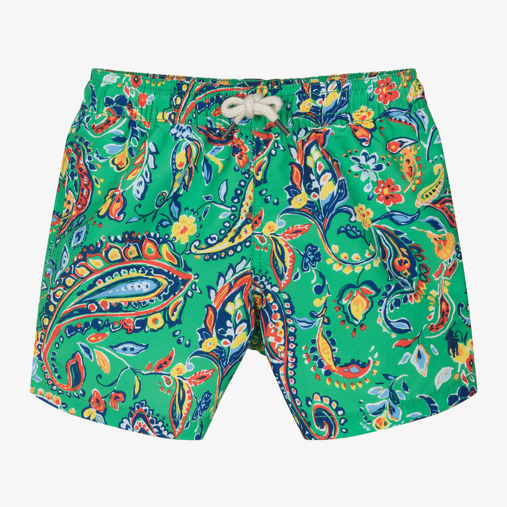 Ralph Lauren - Boys Green Paisley Print Swim Shorts | Childrensalon